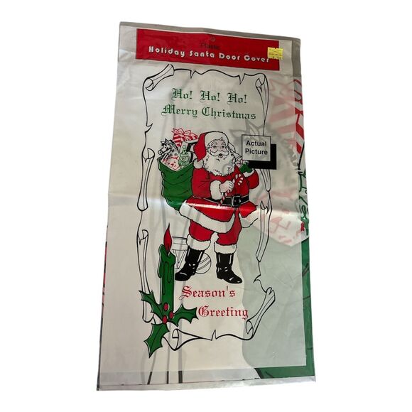 Vintage PIC Ho Ho Ho Merry Christmas Season’s Greeting Santa Plastic Door Cover - Picture 1 of 2